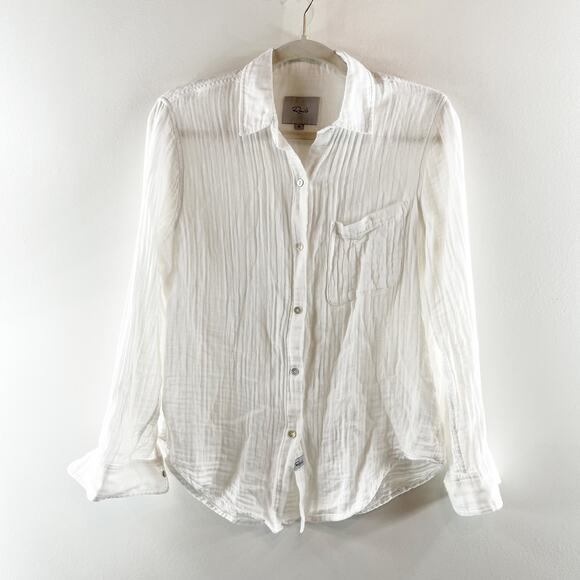 Rails Ellis 100% Cotton Gauze Long Sleeve Button-Up Shirt Top White XS - Picture 4 of 10